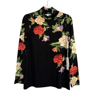 Chico’s Touch Of Cool Floral Mock Neck Layering Tee Top Sz 0 / S NWT